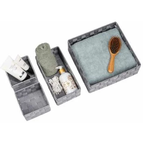 WENKO Corbeille De Bain Adria Grise, Kit De 4, Décorative Pour Le Rangement Et L'organisation Aux Dimensions S, M & L Pour Cuisine, Salle De Bain Et Maison, Organiseur En Polypropylène Robuste 7 WENKO Corbeille De Bain Adria Grise, Kit De 4, Décorative Pour Le Rangement Et L'organisation Aux Dimensions S, M & L Pour Cuisine, Salle De Bain Et Maison, Organiseur En Polypropylène Robuste – Image 5