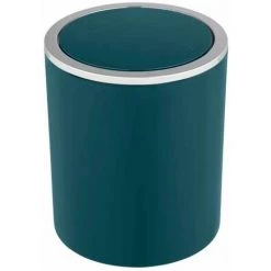 WENKO Mini Poubelle Salle De Bain Inca Vert, Poubelle à Couvercle Basculant, Capacité 2L, Plastique Haut De Gamme Sans BPA, Ø 14 X 16,8 Cm, Vert Foncé