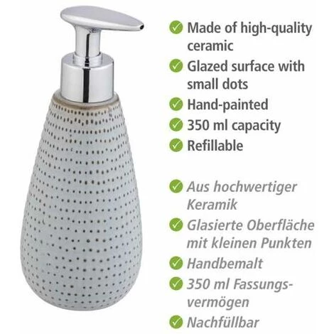 WENKO Distributeur De Savon Liquide Bellante, Rechargeable, Capacité 350 Ml De Savon Liquide Ou Liquide Vaisselle, Surface émaillée, Céramique, (l/p X H) : Ø 8x20,3 Cm, Bleu Clair 4 WENKO Distributeur De Savon Liquide Bellante, Rechargeable, Capacité 350 Ml De Savon Liquide Ou Liquide Vaisselle, Surface émaillée, Céramique, (l/p X H) : Ø 8x20,3 Cm, Bleu Clair – Image 2