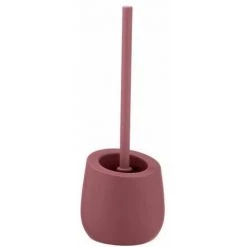 WENKO Porte Brosse WC Céramique Badi Rose, Brosse WC Silicone Noire Avec Tête De Brosse WC En Silicone Ø De 7,5 Cm, Anti-adhésive, Céramique, Ø 13,5 X 38 Cm, Vieux Rose
