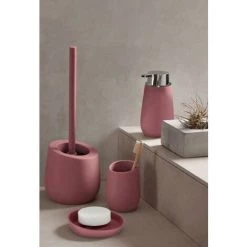 WENKO Porte Brosse WC Céramique Badi Rose, Brosse WC Silicone Noire Avec Tête De Brosse WC En Silicone Ø De 7,5 Cm, Anti-adhésive, Céramique, Ø 13,5 X 38 Cm, Vieux Rose -WENKO Soldes 55427551 4