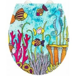 WENKO Abattant WC Avec Frein De Chute Rollin'Art, Abattant WC "ocean Life", Surface En Relief, Fixation En Acier Inoxydable, En Duroplast Antibactérien, 38 X 44,5 Cm.