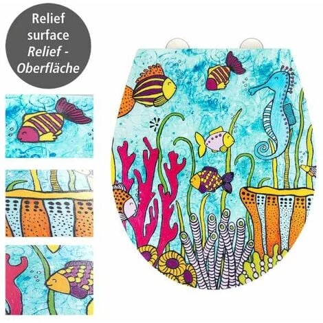 WENKO Abattant WC Avec Frein De Chute Rollin'Art, Abattant WC "ocean Life", Surface En Relief, Fixation En Acier Inoxydable, En Duroplast Antibactérien, 38 X 44,5 Cm. 4 WENKO Abattant WC Avec Frein De Chute Rollin'Art, Abattant WC "ocean Life", Surface En Relief, Fixation En Acier Inoxydable, En Duroplast Antibactérien, 38 X 44,5 Cm. – Image 2