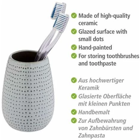 WENKO Porte Brosse à Dents Bellante, Gobelet Salle De Bain En Céramique De Haute Qualité, Surface émaillée à Petits Points, Céramique, (l/p X H) : Ø 8x12 Cm, Bleu Clair 4 WENKO Porte Brosse à Dents Bellante, Gobelet Salle De Bain En Céramique De Haute Qualité, Surface émaillée à Petits Points, Céramique, (l/p X H) : Ø 8x12 Cm, Bleu Clair – Image 2