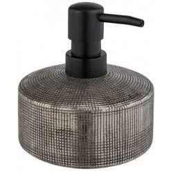 WENKO Distributeur Savon Liquide Rivara, Capacité 400 Ml, Céramique à Relief Peint à La Main, Ø 10,5 X 12 Cm, Argenté
