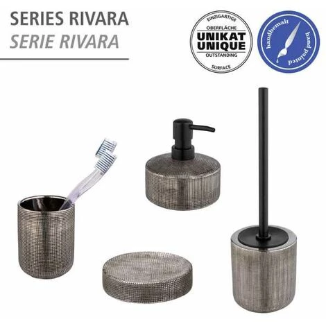 WENKO Distributeur Savon Liquide Rivara, Capacité 400 Ml, Céramique à Relief Peint à La Main, Ø 10,5 X 12 Cm, Argenté 6 WENKO Distributeur Savon Liquide Rivara, Capacité 400 Ml, Céramique à Relief Peint à La Main, Ø 10,5 X 12 Cm, Argenté – Image 4