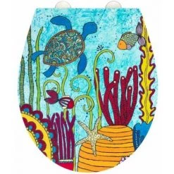 WENKO Abattant WC Avec Frein De Chute Rollin'Art, Abattant WC "under Water", Surface En Relief, Fixation En Acier Inoxydable, En Duroplast Antibactérien, 38 X 44,5 Cm.