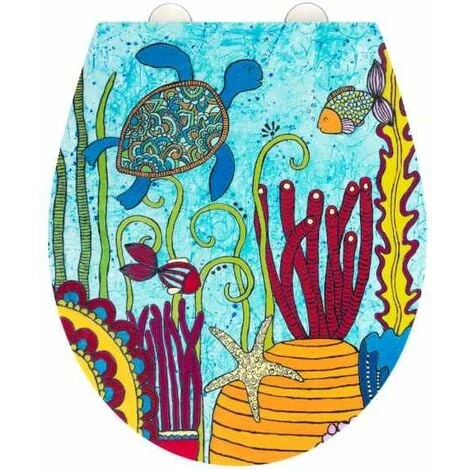 WENKO Abattant WC Avec Frein De Chute Rollin'Art, Abattant WC "under Water", Surface En Relief, Fixation En Acier Inoxydable, En Duroplast Antibactérien, 38 X 44,5 Cm. 3 WENKO Abattant WC Avec Frein De Chute Rollin'Art, Abattant WC "under Water", Surface En Relief, Fixation En Acier Inoxydable, En Duroplast Antibactérien, 38 X 44,5 Cm.