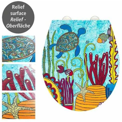 WENKO Abattant WC Avec Frein De Chute Rollin'Art, Abattant WC "under Water", Surface En Relief, Fixation En Acier Inoxydable, En Duroplast Antibactérien, 38 X 44,5 Cm. 4 WENKO Abattant WC Avec Frein De Chute Rollin'Art, Abattant WC "under Water", Surface En Relief, Fixation En Acier Inoxydable, En Duroplast Antibactérien, 38 X 44,5 Cm. – Image 2