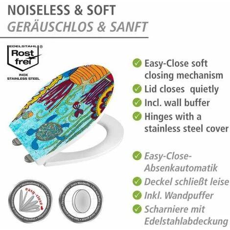 WENKO Abattant WC Avec Frein De Chute Rollin'Art, Abattant WC "under Water", Surface En Relief, Fixation En Acier Inoxydable, En Duroplast Antibactérien, 38 X 44,5 Cm. 7 WENKO Abattant WC Avec Frein De Chute Rollin'Art, Abattant WC "under Water", Surface En Relief, Fixation En Acier Inoxydable, En Duroplast Antibactérien, 38 X 44,5 Cm. – Image 5