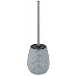 WENKO Porte Brosse WC Bellante, Support à Brosse WC (incluse), Céramique Haute Qualité, Tête De Brosse Interchangeable En Silicone Noir, Nettoyage Hygiénique, Ø 12 X 40,7 Cm, Bleu Clair