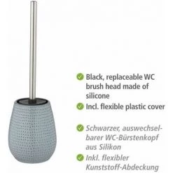 WENKO Porte Brosse WC Bellante, Support à Brosse WC (incluse), Céramique Haute Qualité, Tête De Brosse Interchangeable En Silicone Noir, Nettoyage Hygiénique, Ø 12 X 40,7 Cm, Bleu Clair -WENKO Soldes 55427558 3