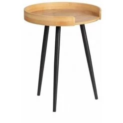 WENKO Petite Table Basse Ronde, Table D'appoint Bout De Canapé Bois, Pied Métal Noir, Bois Bambou, Ø 40 X 50 Cm, Marron - Noir
