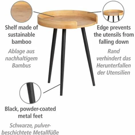 WENKO Petite Table Basse Ronde, Table D'appoint Bout De Canapé Bois, Pied Métal Noir, Bois Bambou, Ø 40 X 50 Cm, Marron - Noir 4 WENKO Petite Table Basse Ronde, Table D'appoint Bout De Canapé Bois, Pied Métal Noir, Bois Bambou, Ø 40 X 50 Cm, Marron - Noir – Image 2