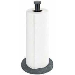 WENKO Porte Sopalin Pour La Cuisine Marbre, Porte Essuie Tout Sur Pied Au Visuel élégant Marbré Pour La Cuisine, Fond En Plastique Et Tige Métallique Noire, (l/p X H) : Ø 15 X 32 Cm, Noir