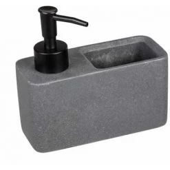 WENKO Distributeur De Produit Vaisselle Resa, Distributeur De Savon, Visuel Pierre Naturelle Avec Compartiment à éponge (incluse), Rechargeable, Contenance Env. 150 Ml, 14,5 X 14,3 X 6 Cm, Gris Foncé
