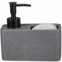 WENKO Distributeur De Produit Vaisselle Resa, Distributeur De Savon, Visuel Pierre Naturelle Avec Compartiment à éponge (incluse), Rechargeable, Contenance Env. 150 Ml, 14,5 X 14,3 X 6 Cm, Gris Foncé -WENKO Soldes 55427562 3