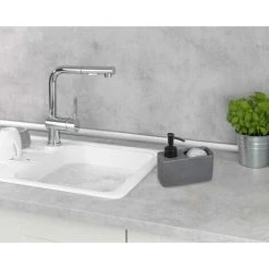 WENKO Distributeur De Produit Vaisselle Resa, Distributeur De Savon, Visuel Pierre Naturelle Avec Compartiment à éponge (incluse), Rechargeable, Contenance Env. 150 Ml, 14,5 X 14,3 X 6 Cm, Gris Foncé -WENKO Soldes 55427562 5