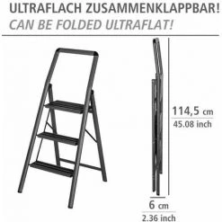 WENKO Escabeau 3 Marches, Petit Escabeau Pliable, Marches Antidérapantes, Léger 4,05 Kg, Aluminium, 48x114,5x6 Cm, Gris Foncé 10 WENKO Escabeau 3 Marches, Petit Escabeau Pliable, Marches Antidérapantes, Léger 4,05 Kg, Aluminium, 48x114,5x6 Cm, Gris Foncé -WENKO Soldes 55427564 4