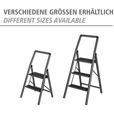 WENKO Escabeau 3 Marches, Petit Escabeau Pliable, Marches Antidérapantes, Léger 4,05 Kg, Aluminium, 48x114,5x6 Cm, Gris Foncé 7 WENKO Escabeau 3 Marches, Petit Escabeau Pliable, Marches Antidérapantes, Léger 4,05 Kg, Aluminium, 48x114,5x6 Cm, Gris Foncé – Image 5