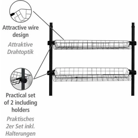 WENKO Panier Herkules, Pièce Détachée Pour Système De Rangement Télescopique Herkules, Lot De 2, Métal, 94x8x38 Cm, Noir 4 WENKO Panier Herkules, Pièce Détachée Pour Système De Rangement Télescopique Herkules, Lot De 2, Métal, 94x8x38 Cm, Noir – Image 2