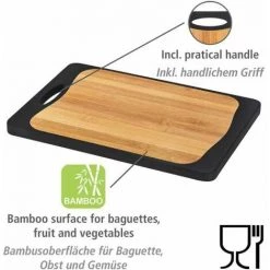WENKO Planche à Découper Combi, Antidérapante Avec Un Côté En Plastique Antibactérien Pour Viande & Poisson Et Un Côté En Bambou & Plastique, Poignée & Sillon à Jus, 33 X 23 Cm, Noir/couleur Naturelle 9 WENKO Planche à Découper Combi, Antidérapante Avec Un Côté En Plastique Antibactérien Pour Viande & Poisson Et Un Côté En Bambou & Plastique, Poignée & Sillon à Jus, 33 X 23 Cm, Noir/couleur Naturelle -WENKO Soldes 55427567 3