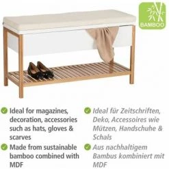 WENKO Banc D'entrée Avec Rangement Finja, Meuble Chaussure Entrée - Banc Coffre Rangement Chaussures, Style Scandinave, Bambou - MDF, 90x52x35 Cm, Marron - Blanc -WENKO Soldes 55427570 3