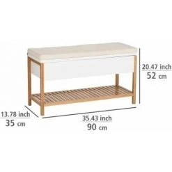 WENKO Banc D'entrée Avec Rangement Finja, Meuble Chaussure Entrée - Banc Coffre Rangement Chaussures, Style Scandinave, Bambou - MDF, 90x52x35 Cm, Marron - Blanc -WENKO Soldes 55427570 4