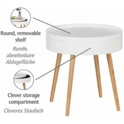 WENKO Table D'appoint Ronde Avec Rangement Finja, Bout De Canapé Rond Avec Tiroir, Pied Bambou Style Scandinave, MDF, Ø 49,5 X 51,5 Cm, Blanc -WENKO Soldes 55427571 2