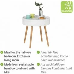 WENKO Table D'appoint Ronde Avec Rangement Finja, Bout De Canapé Rond Avec Tiroir, Pied Bambou Style Scandinave, MDF, Ø 49,5 X 51,5 Cm, Blanc -WENKO Soldes 55427571 3