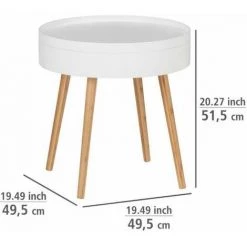 WENKO Table D'appoint Ronde Avec Rangement Finja, Bout De Canapé Rond Avec Tiroir, Pied Bambou Style Scandinave, MDF, Ø 49,5 X 51,5 Cm, Blanc -WENKO Soldes 55427571 4