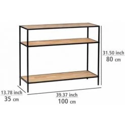 WENKO Table-console Geo, Design Loft, étagère-console Avec 3 étagères, Table En Bois De Pin Naturel Avec Cadre Métallique, Bureau Mural De Style Industriel, 100 X 80 X 35 Cm, Noir/marron -WENKO Soldes 55427572 4