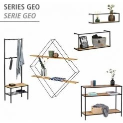 WENKO Table-console Geo, Design Loft, étagère-console Avec 3 étagères, Table En Bois De Pin Naturel Avec Cadre Métallique, Bureau Mural De Style Industriel, 100 X 80 X 35 Cm, Noir/marron -WENKO Soldes 55427572 5
