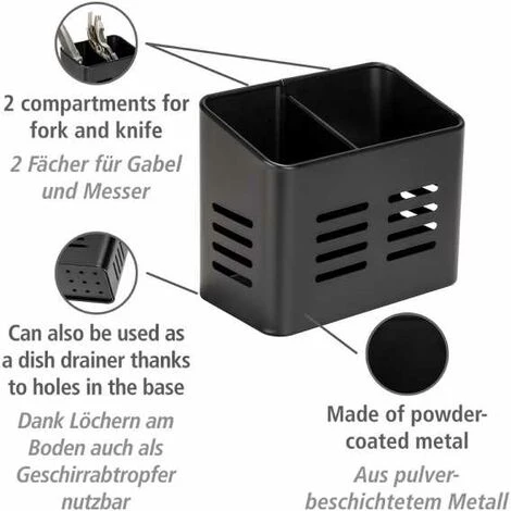 WENKO Panier à Couverts Baco, Corbeille Black Outdoor Kitchen En Métal Thermolaqué, Visuel élégant Noir Pour Le Rangement Des Couverts, Peut également Servir D'égouttoir à Couverts, 16 X 13,5 X 9 Cm 4 WENKO Panier à Couverts Baco, Corbeille Black Outdoor Kitchen En Métal Thermolaqué, Visuel élégant Noir Pour Le Rangement Des Couverts, Peut également Servir D'égouttoir à Couverts, 16 X 13,5 X 9 Cm – Image 2