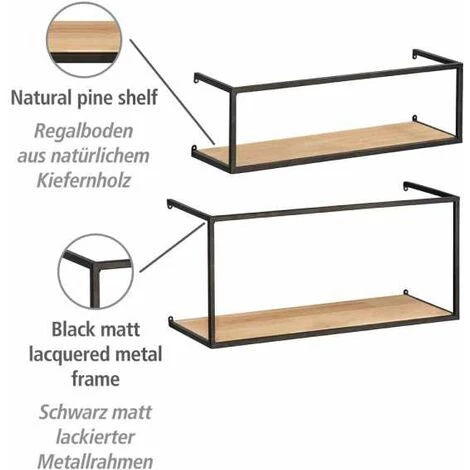 WENKO Étagère Murale Geo, Set De 2, Rangement Pour Bocaux De Conservation En Métal & Bois De Pin, Rangement De Bon Goût Au Design Industriel Pour L'ensemble Du Foyer Familial, 55 X 25 X 20 Cm & 55 X 16 X 15 Cm, Noir/marron 4 WENKO Étagère Murale Geo, Set De 2, Rangement Pour Bocaux De Conservation En Métal & Bois De Pin, Rangement De Bon Goût Au Design Industriel Pour L'ensemble Du Foyer Familial, 55 X 25 X 20 Cm & 55 X 16 X 15 Cm, Noir/marron – Image 2