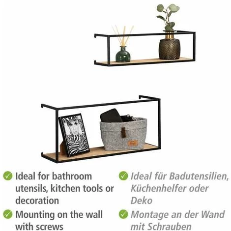 WENKO Étagère Murale Geo, Set De 2, Rangement Pour Bocaux De Conservation En Métal & Bois De Pin, Rangement De Bon Goût Au Design Industriel Pour L'ensemble Du Foyer Familial, 55 X 25 X 20 Cm & 55 X 16 X 15 Cm, Noir/marron 5 WENKO Étagère Murale Geo, Set De 2, Rangement Pour Bocaux De Conservation En Métal & Bois De Pin, Rangement De Bon Goût Au Design Industriel Pour L'ensemble Du Foyer Familial, 55 X 25 X 20 Cm & 55 X 16 X 15 Cm, Noir/marron – Image 3