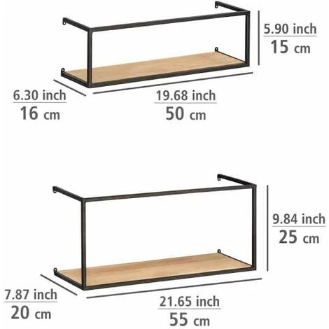 WENKO Étagère Murale Geo, Set De 2, Rangement Pour Bocaux De Conservation En Métal & Bois De Pin, Rangement De Bon Goût Au Design Industriel Pour L'ensemble Du Foyer Familial, 55 X 25 X 20 Cm & 55 X 16 X 15 Cm, Noir/marron 6 WENKO Étagère Murale Geo, Set De 2, Rangement Pour Bocaux De Conservation En Métal & Bois De Pin, Rangement De Bon Goût Au Design Industriel Pour L'ensemble Du Foyer Familial, 55 X 25 X 20 Cm & 55 X 16 X 15 Cm, Noir/marron – Image 4