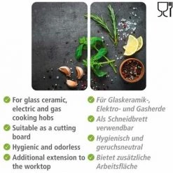 WENKO Protection Plaque De Cuisson Universal "Herbes", Couvre Plaque De Cuisson En Verre, Lot De 2, Verre Trempé, 30x52 Cm, Multicolore -WENKO Soldes 55427577 3