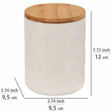 WENKO Boîte De Conservation Maya, Céramique Blanche Haute Qualité Avec Structure De Tissage, Lavable Au Lave-vaisselle, Couvercle En Bambou Certifié FSC® à Fermeture Hermétique, 400 Ml, Ø 9,5 X 12 Cm 6 WENKO Boîte De Conservation Maya, Céramique Blanche Haute Qualité Avec Structure De Tissage, Lavable Au Lave-vaisselle, Couvercle En Bambou Certifié FSC® à Fermeture Hermétique, 400 Ml, Ø 9,5 X 12 Cm – Image 4