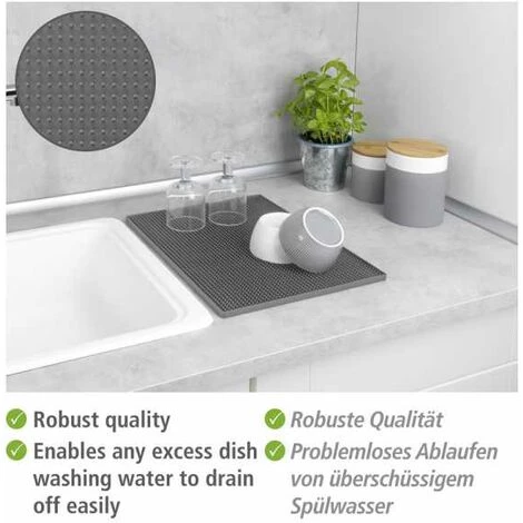 WENKO Tapis D'égouttage à Vaisselle Maxi, Tapis Extra Large En Caoutchouc à Picots Pour Sécher Vaisselle & Verres, Tapis D'évier En Plastique Haute Qualité, Compatible Lave-vaisselle, 40 X 30 Cm, Gris 4 WENKO Tapis D'égouttage à Vaisselle Maxi, Tapis Extra Large En Caoutchouc à Picots Pour Sécher Vaisselle & Verres, Tapis D'évier En Plastique Haute Qualité, Compatible Lave-vaisselle, 40 X 30 Cm, Gris – Image 2