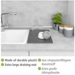 WENKO Tapis D'égouttage à Vaisselle Maxi, Tapis Extra Large En Caoutchouc à Picots Pour Sécher Vaisselle & Verres, Tapis D'évier En Plastique Haute Qualité, Compatible Lave-vaisselle, 40 X 30 Cm, Gris 9 WENKO Tapis D'égouttage à Vaisselle Maxi, Tapis Extra Large En Caoutchouc à Picots Pour Sécher Vaisselle & Verres, Tapis D'évier En Plastique Haute Qualité, Compatible Lave-vaisselle, 40 X 30 Cm, Gris -WENKO Soldes 55427583 3