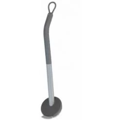 WENKO Brosse à Vaisselle Cuvo, En Plastique, Pour Nettoyer La Vaisselle, Poignée Ergonomique Et Racleur Pour Les Résidus Tenaces, Nettoyage Hygiénique, Lavable Au Lave-vaisselle, Ø 6 X 31 Cm, Gris