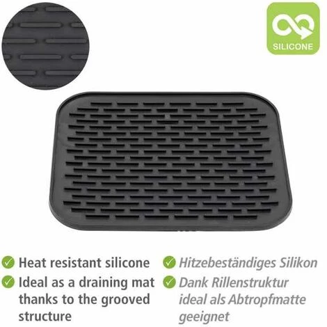 WENKO Support En Silicone, Black Outdoor Kitchen, Résistant à La Chaleur, Utilisation Polyvalente Comme Tapis D'égouttage Ou Support à Vaisselle, Lavable Au Lave-vaisselle, 29 X 1 X 23 Cm 4 WENKO Support En Silicone, Black Outdoor Kitchen, Résistant à La Chaleur, Utilisation Polyvalente Comme Tapis D'égouttage Ou Support à Vaisselle, Lavable Au Lave-vaisselle, 29 X 1 X 23 Cm – Image 2