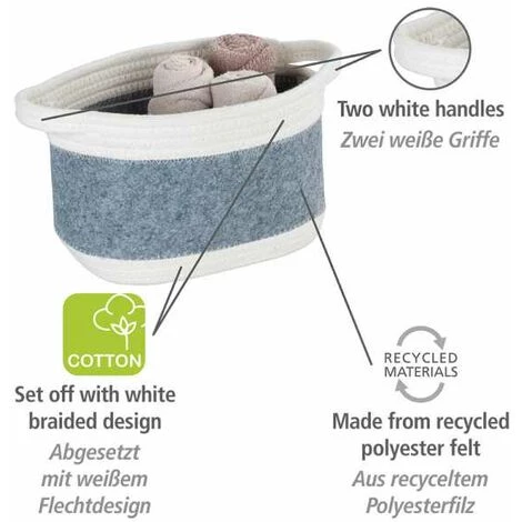 WENKO Corbeille En Feutre Bea M, Avec Deux Anses Blanches, Fabriquée à Base De Feutre En Polyester Recyclé, Gris Clair, Design Tissage Blanc, 80 % Polyester / 20 % Coton, 5 Litres, 24 X 16 X 16 Cm 4 WENKO Corbeille En Feutre Bea M, Avec Deux Anses Blanches, Fabriquée à Base De Feutre En Polyester Recyclé, Gris Clair, Design Tissage Blanc, 80 % Polyester / 20 % Coton, 5 Litres, 24 X 16 X 16 Cm – Image 2