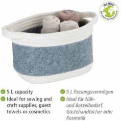 WENKO Corbeille En Feutre Bea M, Avec Deux Anses Blanches, Fabriquée à Base De Feutre En Polyester Recyclé, Gris Clair, Design Tissage Blanc, 80 % Polyester / 20 % Coton, 5 Litres, 24 X 16 X 16 Cm 9 WENKO Corbeille En Feutre Bea M, Avec Deux Anses Blanches, Fabriquée à Base De Feutre En Polyester Recyclé, Gris Clair, Design Tissage Blanc, 80 % Polyester / 20 % Coton, 5 Litres, 24 X 16 X 16 Cm -WENKO Soldes 55427591 3