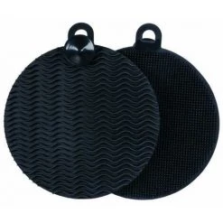 WENKO Éponge De Nettoyage En Silicone Soft Noire, Kit De 2 éponges à Couverts Anti-rayures, Structure à Picots, œillet D'accrochage & Ventouse, Lavable Au Lave-vaisselle, Ø 12 X 1 Cm Chacune