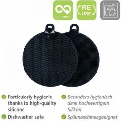 WENKO Éponge De Nettoyage En Silicone Soft Noire, Kit De 2 éponges à Couverts Anti-rayures, Structure à Picots, œillet D'accrochage & Ventouse, Lavable Au Lave-vaisselle, Ø 12 X 1 Cm Chacune -WENKO Soldes 55427596 3