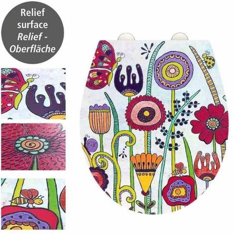 WENKO Abattant WC Avec Frein De Chute Rollin'Art, Abattant WC "full Bloom", Surface En Relief, Fixation En Acier Inoxydable, En Duroplast Antibactérien, 38 X 44,5 Cm. 4 WENKO Abattant WC Avec Frein De Chute Rollin'Art, Abattant WC "full Bloom", Surface En Relief, Fixation En Acier Inoxydable, En Duroplast Antibactérien, 38 X 44,5 Cm. – Image 2