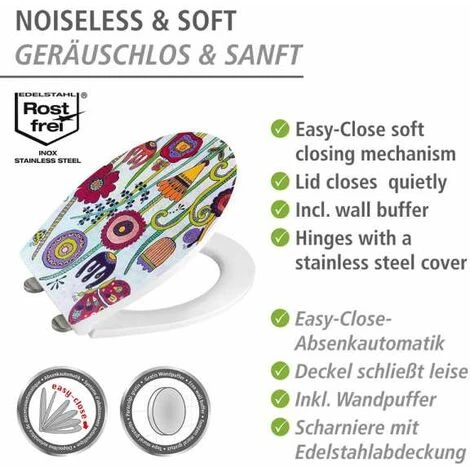 WENKO Abattant WC Avec Frein De Chute Rollin'Art, Abattant WC "full Bloom", Surface En Relief, Fixation En Acier Inoxydable, En Duroplast Antibactérien, 38 X 44,5 Cm. 7 WENKO Abattant WC Avec Frein De Chute Rollin'Art, Abattant WC "full Bloom", Surface En Relief, Fixation En Acier Inoxydable, En Duroplast Antibactérien, 38 X 44,5 Cm. – Image 5