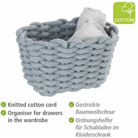 WENKO Panier De Rangement Tia S, Corbeille De Bain Haute Qualité En Corde De Coton Tissée D'un Gris Nordique, Rangement & Organisation, 20 X 13 X 15 Cm, Fabriqué à Base De Produits Textiles Variables 4 WENKO Panier De Rangement Tia S, Corbeille De Bain Haute Qualité En Corde De Coton Tissée D'un Gris Nordique, Rangement & Organisation, 20 X 13 X 15 Cm, Fabriqué à Base De Produits Textiles Variables – Image 2